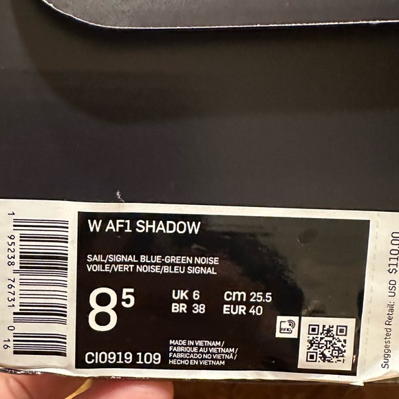 Nike Air Force 1 Low Shadow Sail Signal Blue Green Women's Sneaker - Picture 10 of 10